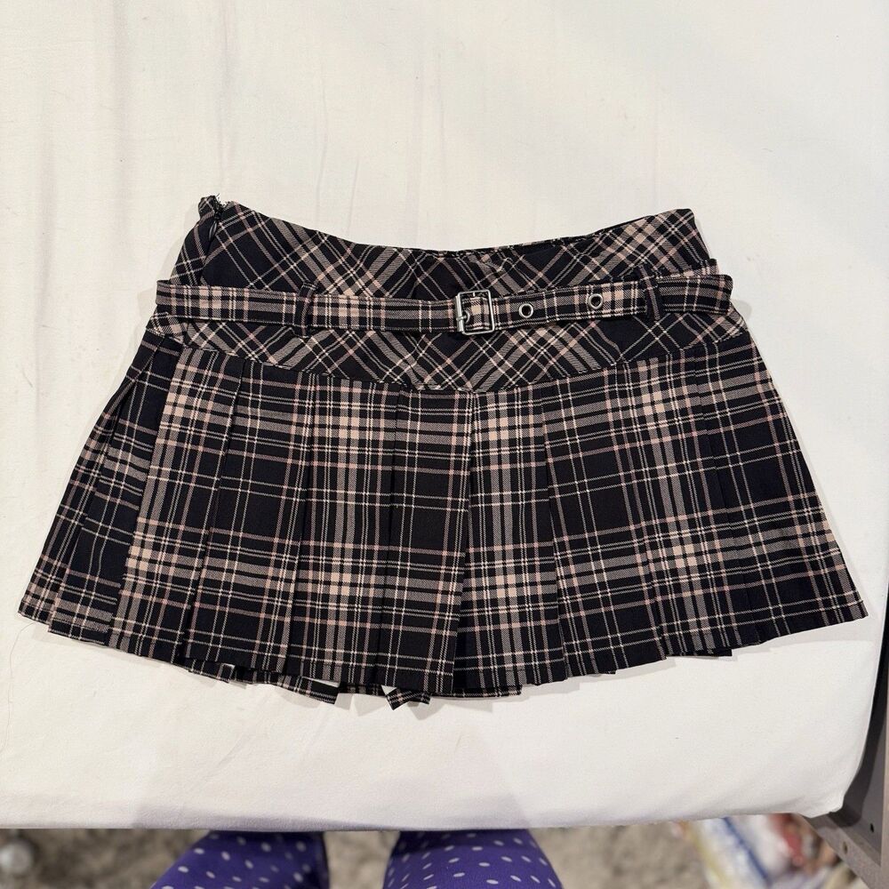 Madden Girl Womens Juniors Skirt Skort Pleated Plaid Gray Pink Sz M School Girl